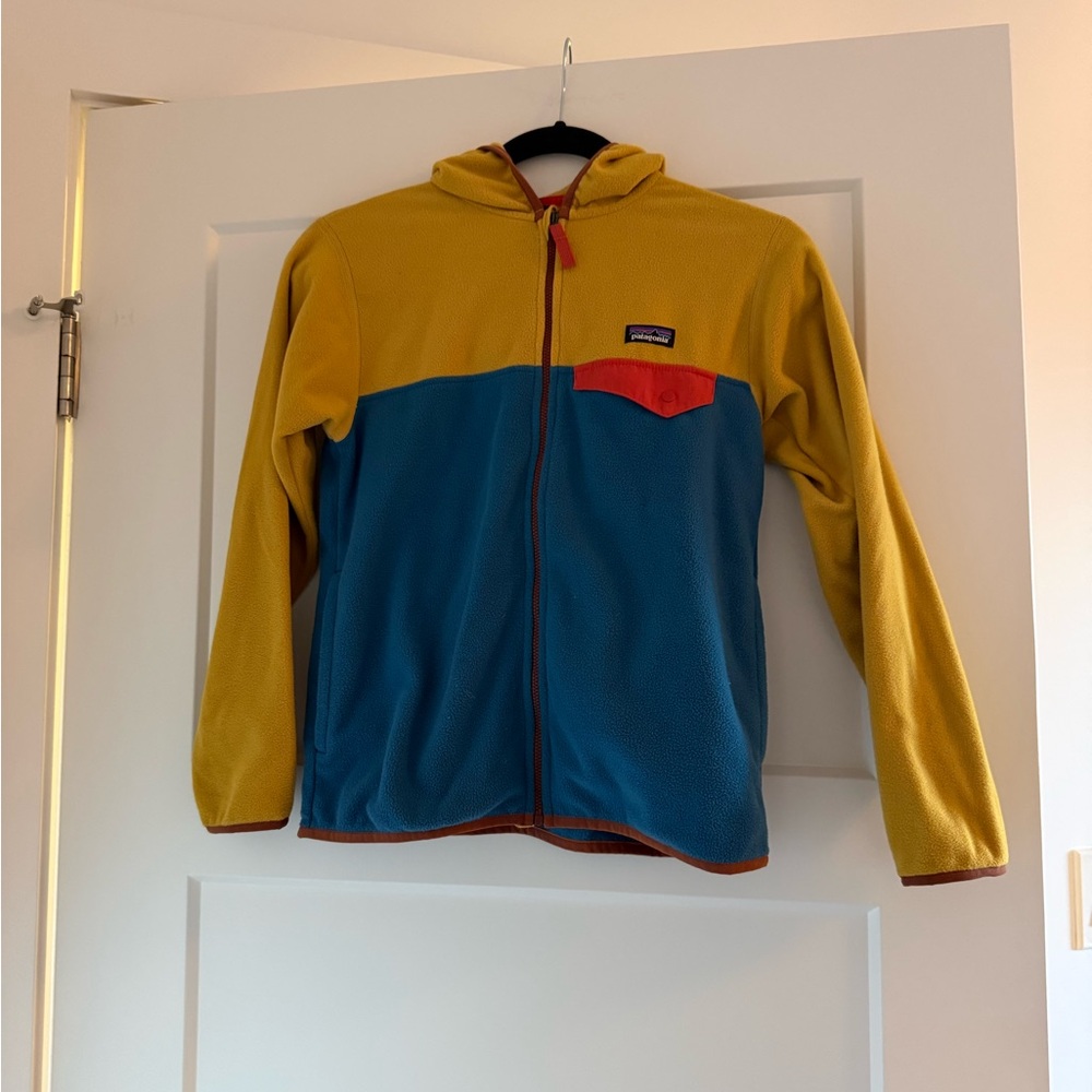 Patagonia Kids Yellow, Teal & Red Hooded Fleece Jacket
